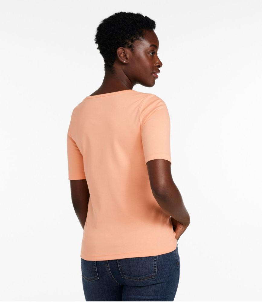 Women's Pima Cotton Tee, Soft Squareneck Elbow-Sleeve, Pale Rose, small image number 3