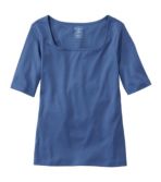 Women's Pima Cotton Tee, Soft Squareneck Elbow-Sleeve