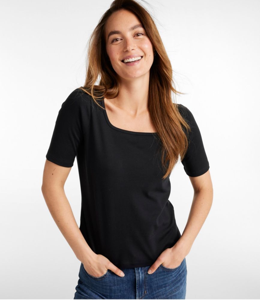 Women's Pima Cotton Tee, Soft Squareneck Elbow-Sleeve