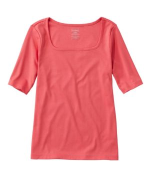 Women's Pima Cotton Tee, Soft Squareneck Elbow-Sleeve