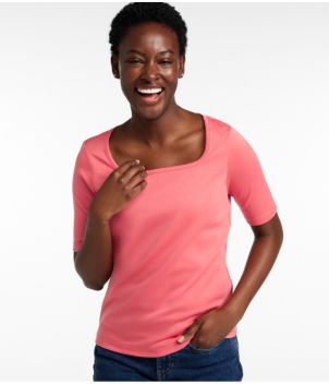 Women's Pima Cotton Tee, Soft Squareneck Elbow-Sleeve