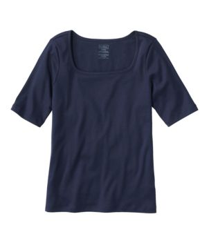 Women's Pima Cotton Tee, Soft Squareneck Elbow-Sleeve