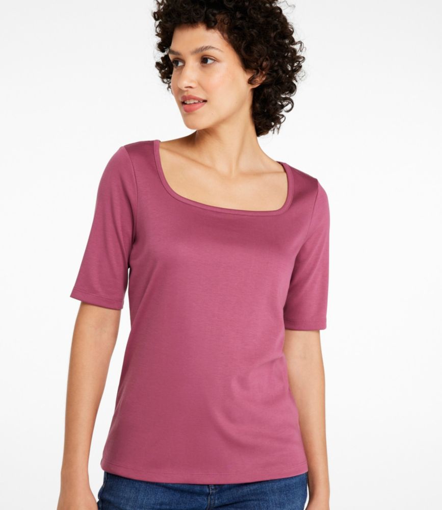 Women's Pima Cotton Tee, Soft Squareneck Elbow-Sleeve