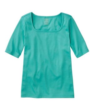 Women's Pima Cotton Tee, Soft Squareneck Elbow-Sleeve