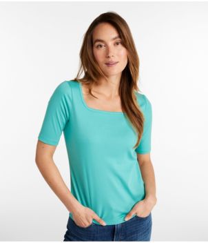 Women's Pima Cotton Tee, Soft Squareneck Elbow-Sleeve