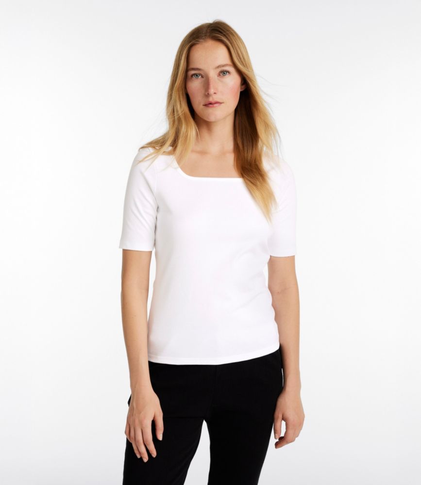 Women's Pima Cotton Tee, Soft Squareneck Elbow-Sleeve