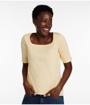 Women's Pima Cotton Tee, Soft Squareneck Elbow-Sleeve