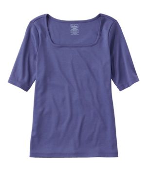 Women's Pima Cotton Tee, Soft Squareneck Elbow-Sleeve