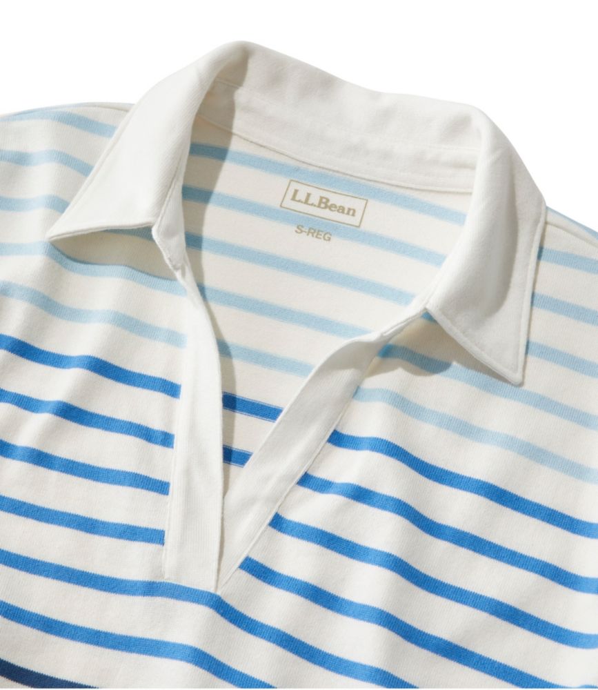 Women's Heritage Mariner Top, Splitneck Polo Three-Quarter-Sleeve Stripe, Blue Ombre, small image number 4
