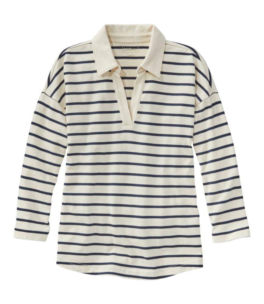 Women's Heritage Mariner Top, Splitneck Polo Three-Quarter-Sleeve Stripe