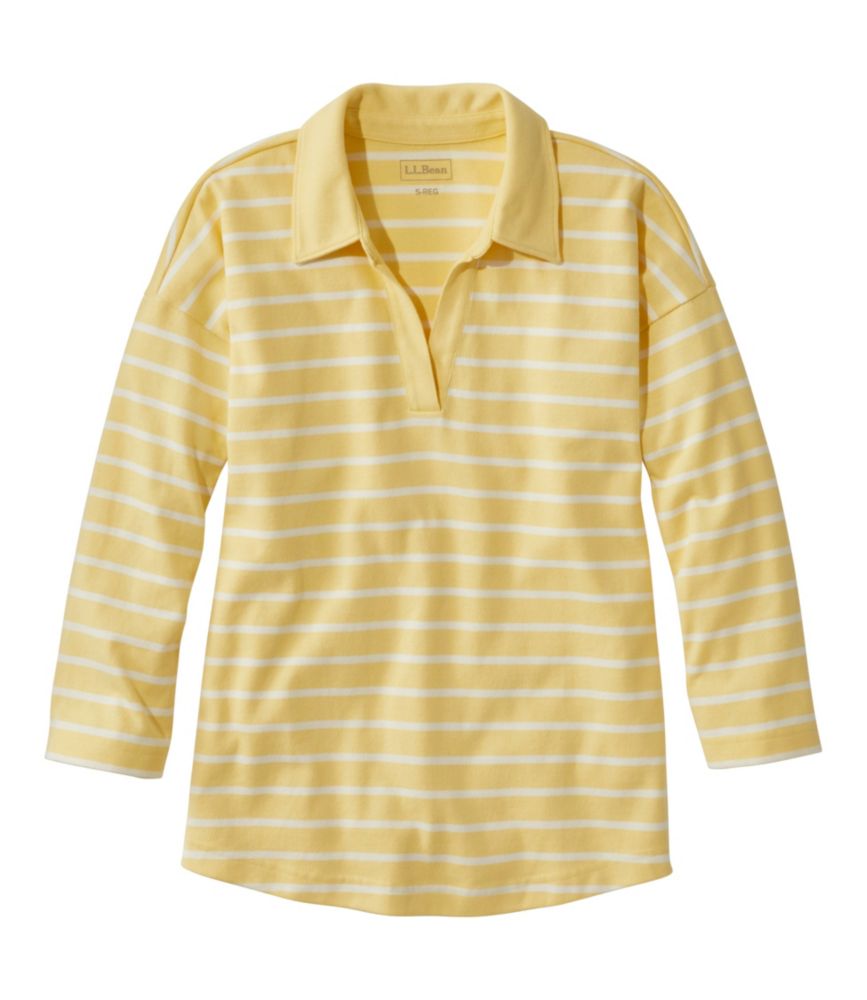 Women's Heritage Mariner Top, Splitneck Polo Three-Quarter-Sleeve Stripe, Lemon/Sea Salt, small image number 1