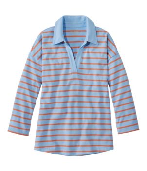 Women's Heritage Mariner Top, Splitneck Polo Three-Quarter-Sleeve Stripe
