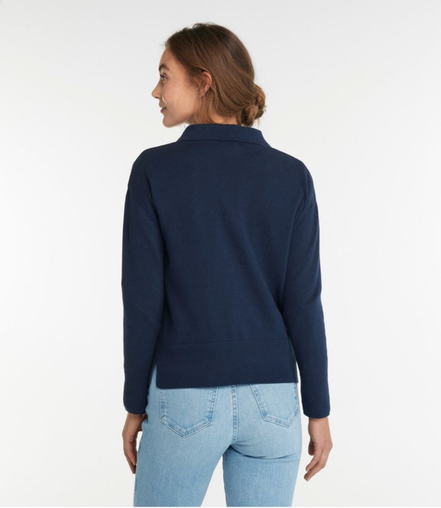 Women's Cotton/Cashmere Sweater, Polo, Classic Navy, small image number 3