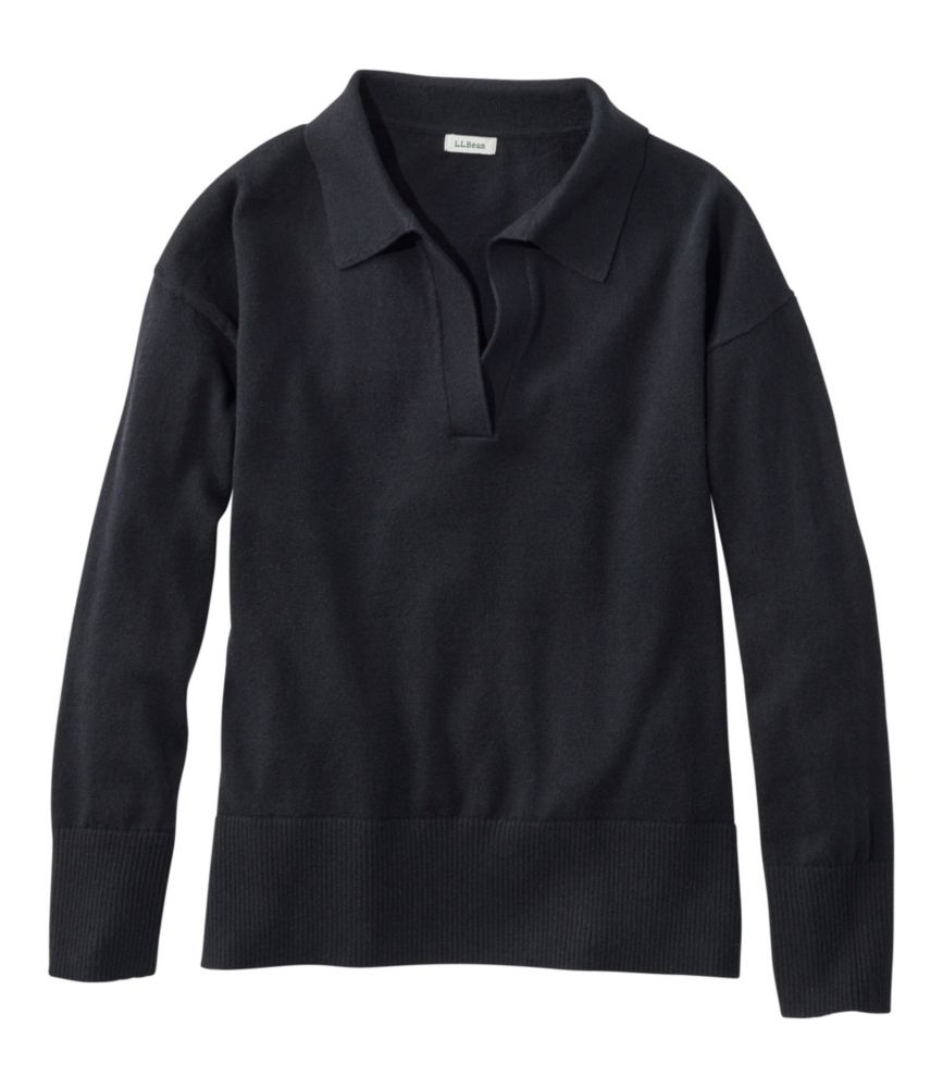 Women's Cotton/Cashmere Sweater, Polo, Classic Black, small image number 1