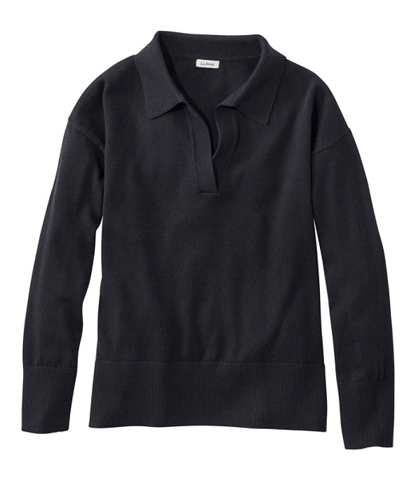 Cotton/Cashmere Sweater Polo, Classic Black, large image number 0