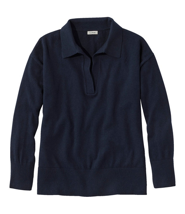 Cotton/Cashmere Sweater Polo, Classic Navy, large image number 0