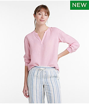 Women's Premium Washable Linen Shirt, Splitneck
