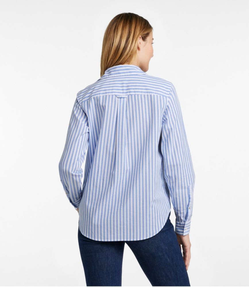 Women's Essential Cotton Poplin Shirt, Long-Sleeve, Arctic Blue Stripe, small image number 3