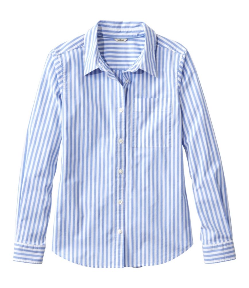 Women's Essential Cotton Poplin Shirt, Long-Sleeve, Arctic Blue Stripe, small image number 1