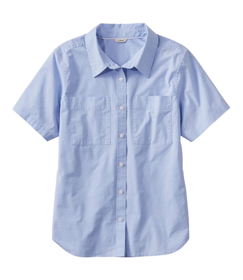 Women's Essential Cotton Poplin Shirt, Short-Sleeve | Shirts & Button ...