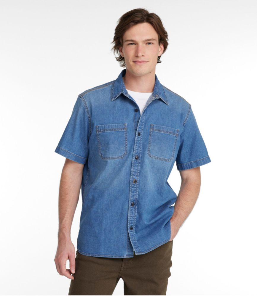 Men's BeanFlex® Denim Shirt, Short-Sleeve, Traditional Untucked Fit, Dark Indigo, small image number 2