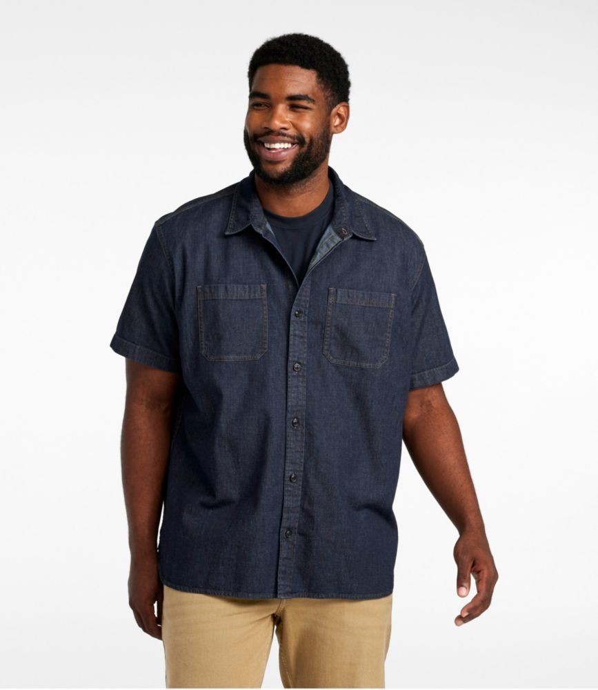 Men's BeanFlex® Denim Shirt, Short-Sleeve, Traditional Untucked Fit, Dark Indigo, small image number 4