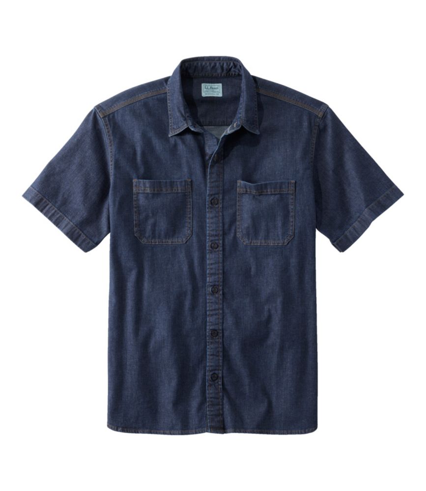 Men's BeanFlex® Denim Shirt, Short-Sleeve, Traditional Untucked Fit, Dark Indigo, small image number 1