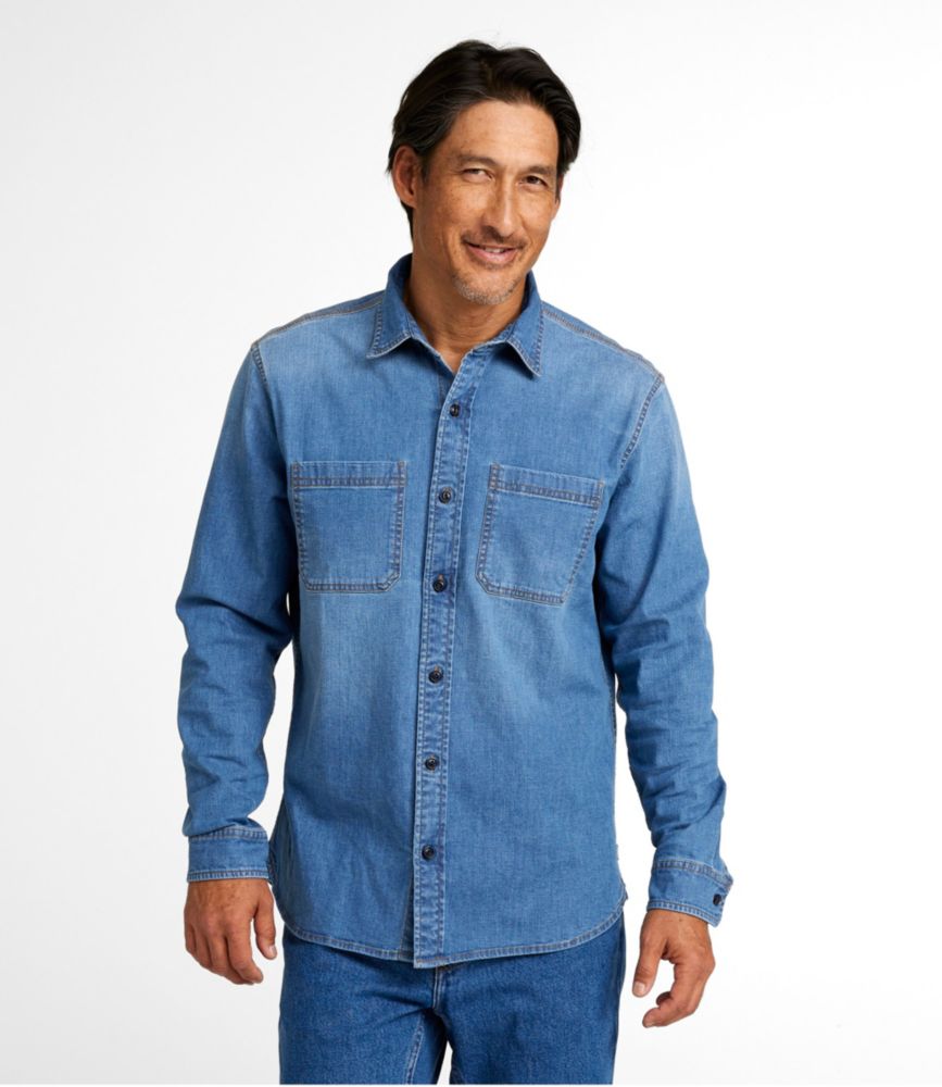 Men's BeanFlex® Denim Shirt, Slightly Fitted Untucked Fit, Long-Sleeve, Dark Indigo, small image number 2