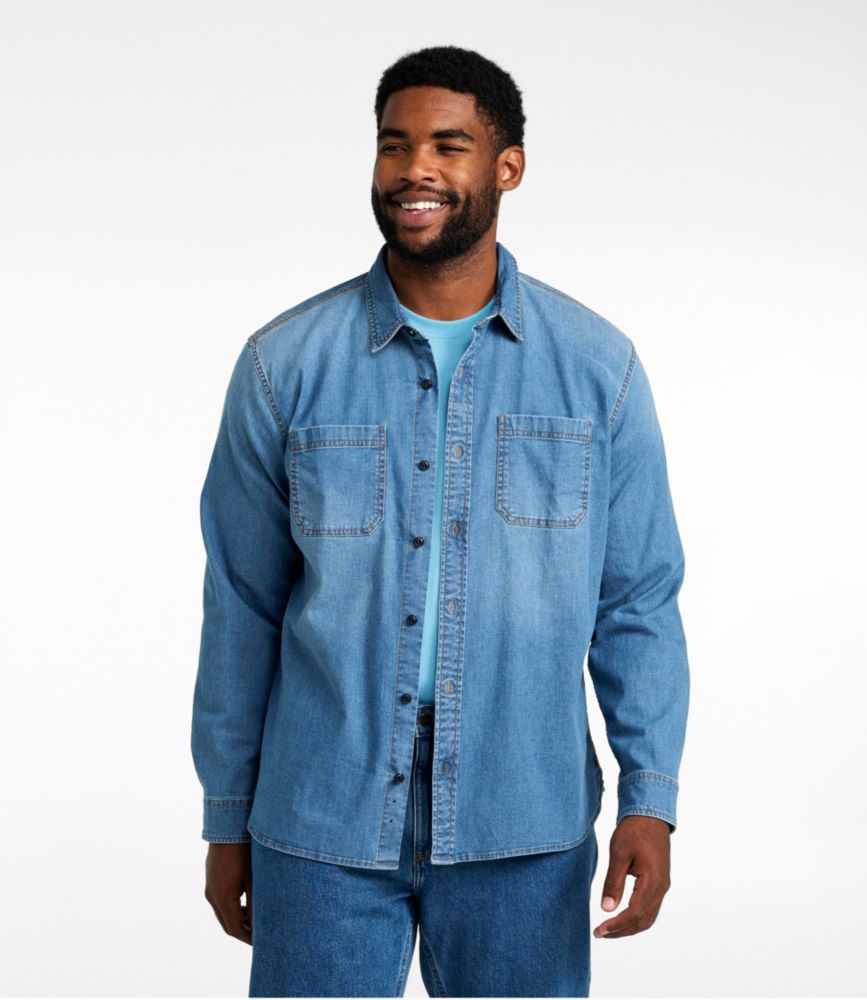 Men's BeanFlex® Denim Shirt, Slightly Fitted Untucked Fit, Long-Sleeve, Dark Indigo, small image number 4