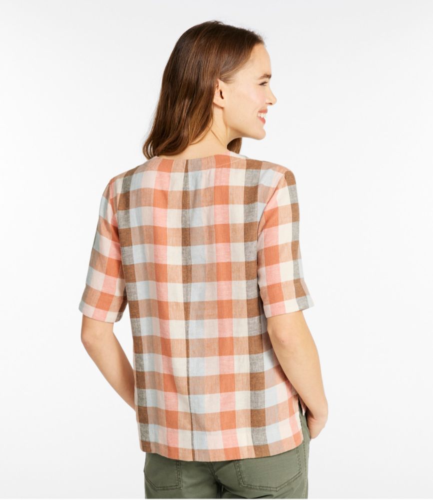 Women's Signature Linen-Blend Splitneck Shirt, Short-Sleeve, Barley Stripe, small image number 3