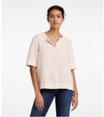 Women's Signature Linen-Blend Splitneck Shirt, Short-Sleeve