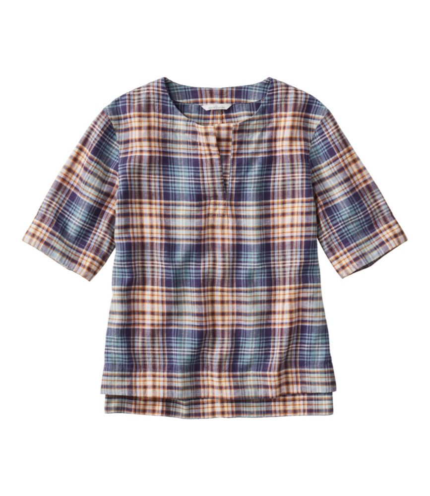 Women's Signature Linen-Blend Splitneck Shirt, Short-Sleeve