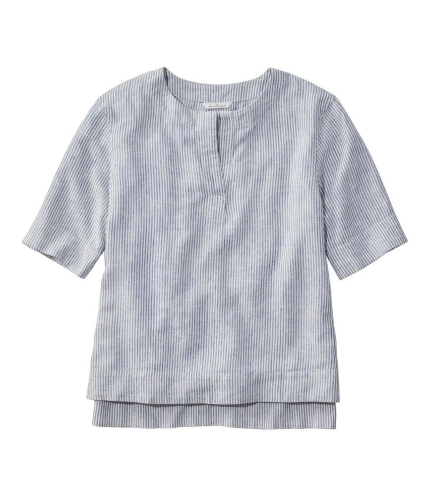 Women's Signature Linen-Blend Splitneck Shirt, Short-Sleeve