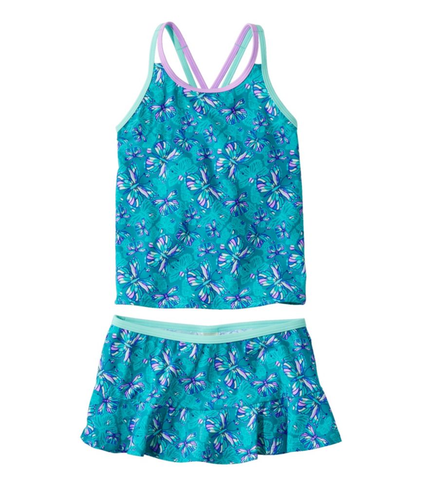 Girls' Watersports Swimwear, Tankini Skirt Set, Teal Blue Butterfly, small image number 1