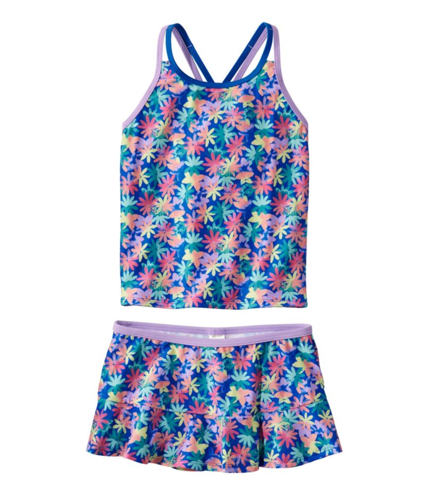 Girls' Watersports Swimwear, Tankini Skirt Set, Capri Blue Daisy, small image number 1