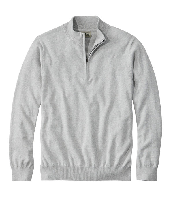 Men's Cotton Cashmere Sweater, Quarter-Zip, Light Gray Heather, large image number 0