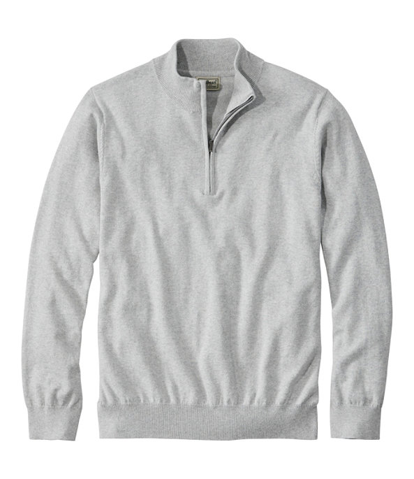 Men's Cotton Cashmerer Sweater, Quarter Zip, Light Gray Heather, large image number 0