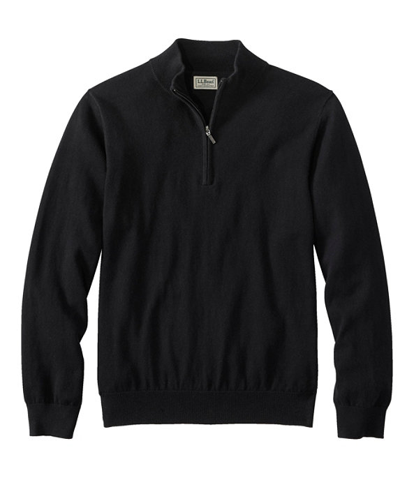 Men's Cotton Cashmere Sweater, Quarter-Zip, Classic Black, large image number 0