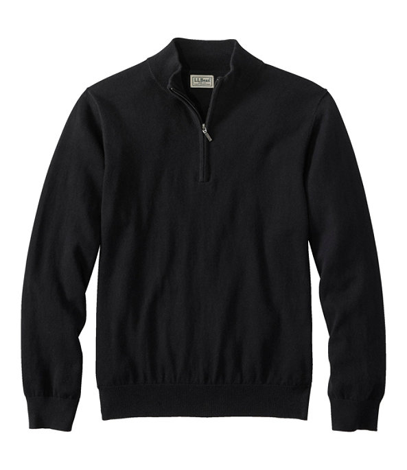 Men's Cotton Cashmerer Sweater, Quarter Zip, Classic Black, large image number 0