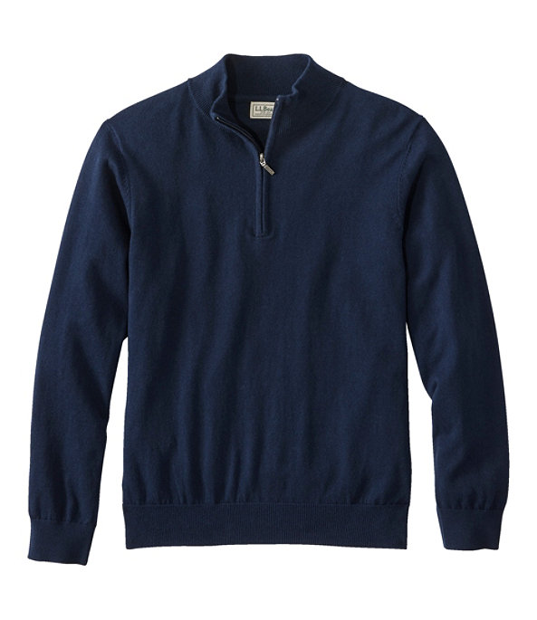 Men's Cotton Cashmere Sweater, Quarter-Zip, Navy, large image number 0