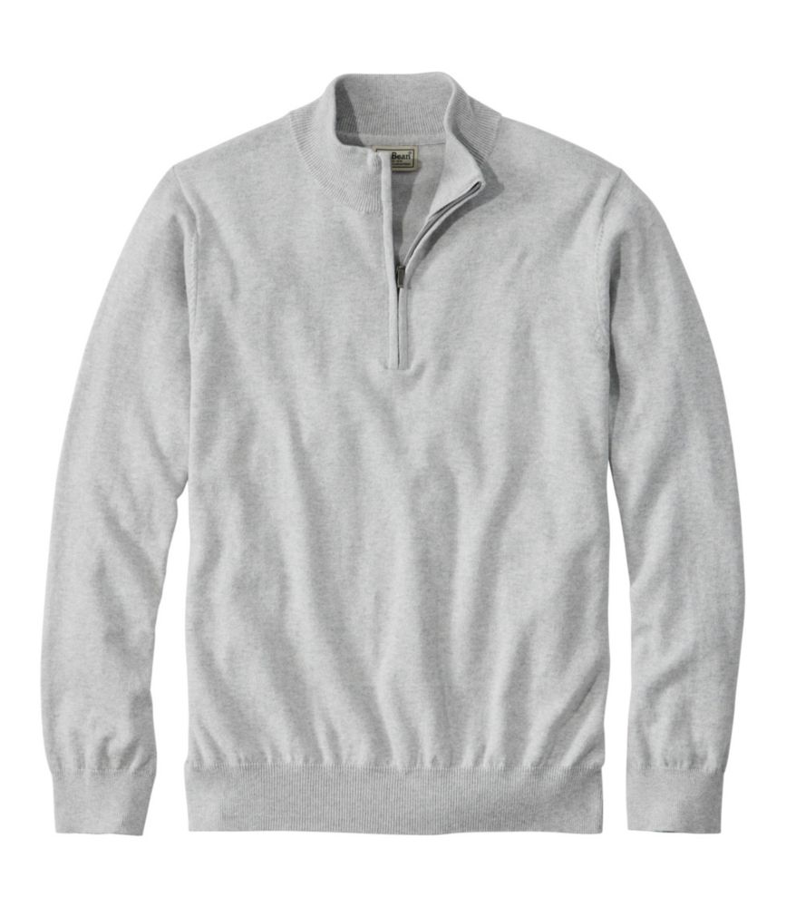 Men's Cotton Cashmerer Sweater, Quarter Zip, Light Gray Heather, large image number 0