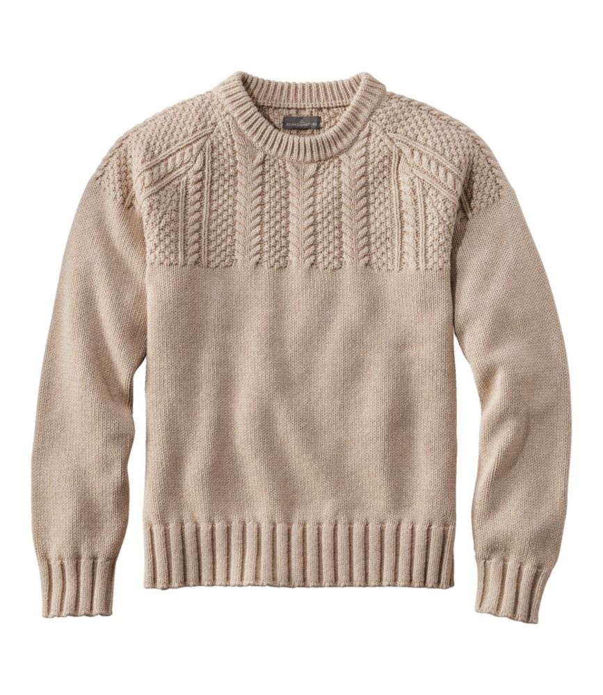 Men's Signature Cotton Fisherman Sweater, Yoke Crewneck, Oatmeal Heather, small image number 1