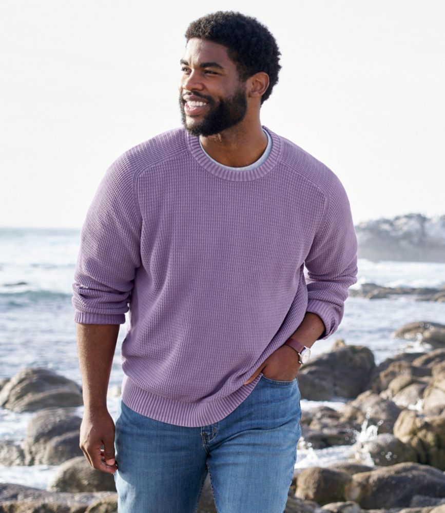 Men's Sunwashed Textured Cotton Sweater, Crewneck, Cayenne, small image number 8