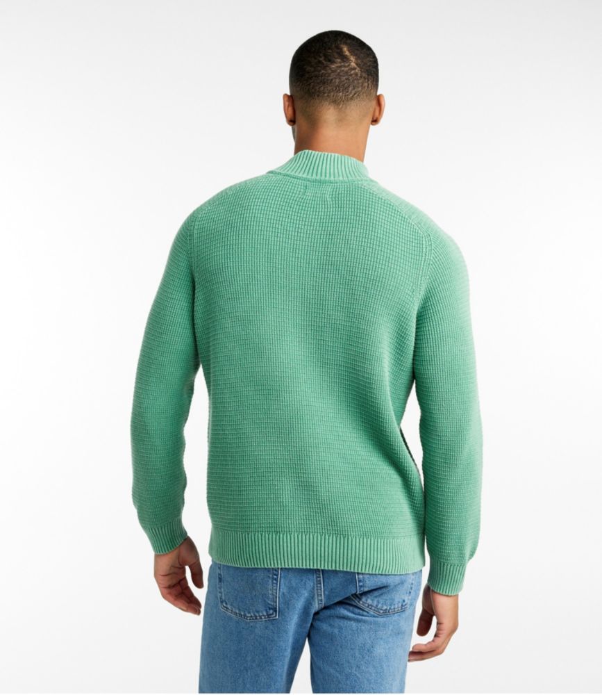 Men's Sunwashed Textured Cotton Sweater, Quarter-Zip, Bright Blue, small image number 3
