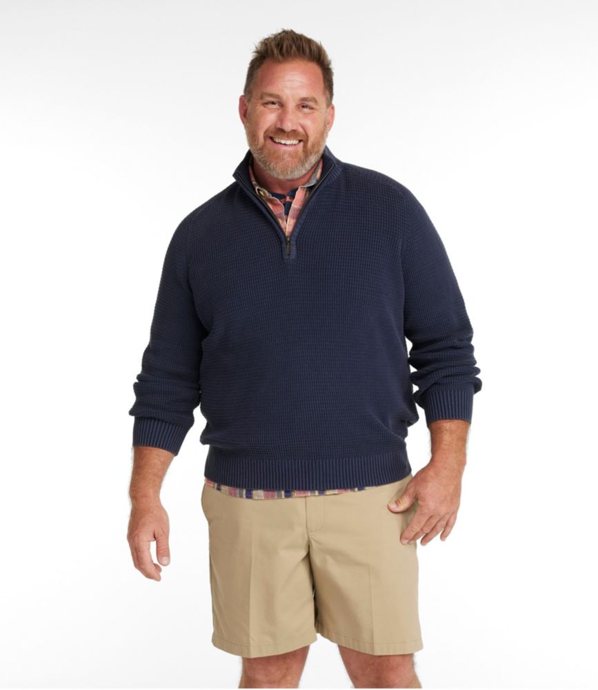 Men's Sunwashed Textured Cotton Sweater, Quarter-Zip, Bright Blue, small image number 4