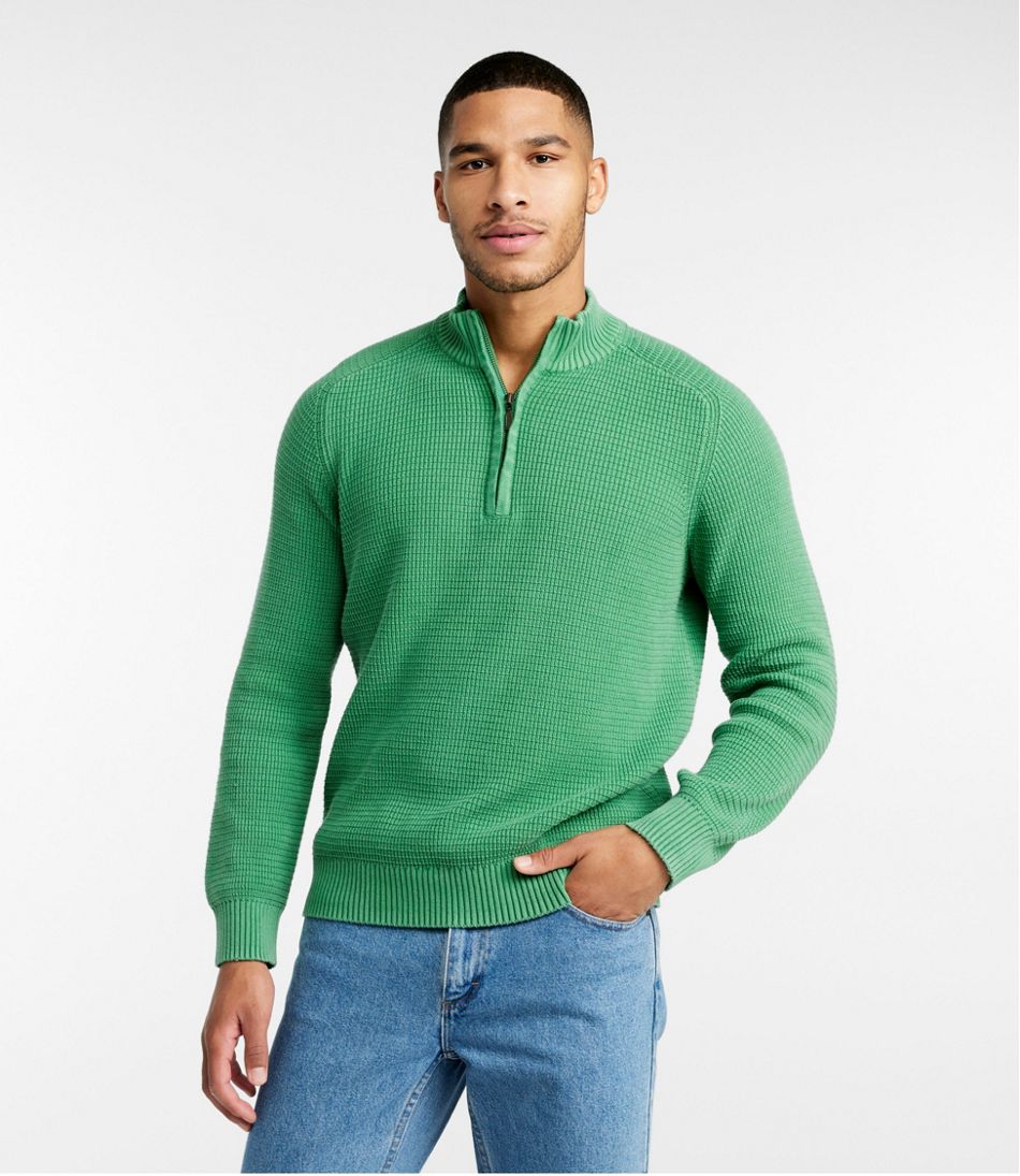 Men's Textured Washed Cotton Sweaters, Quarter-Zip