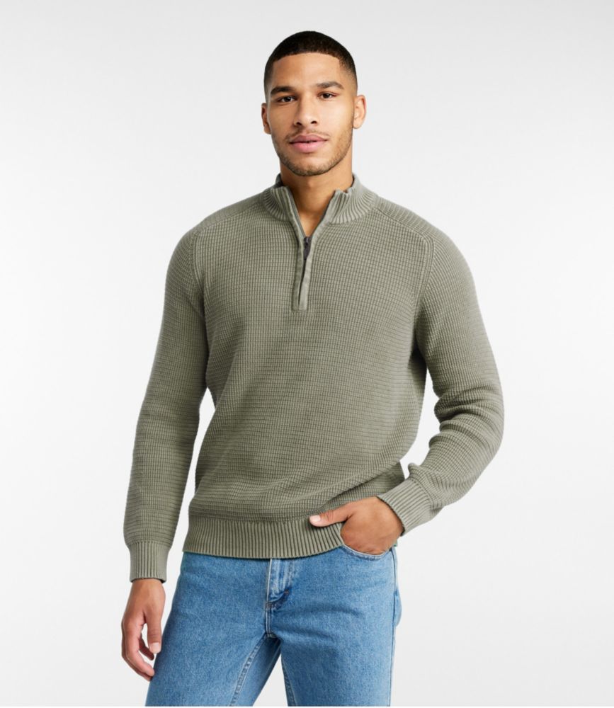 Men's Sunwashed Textured Cotton Sweater, Quarter-Zip