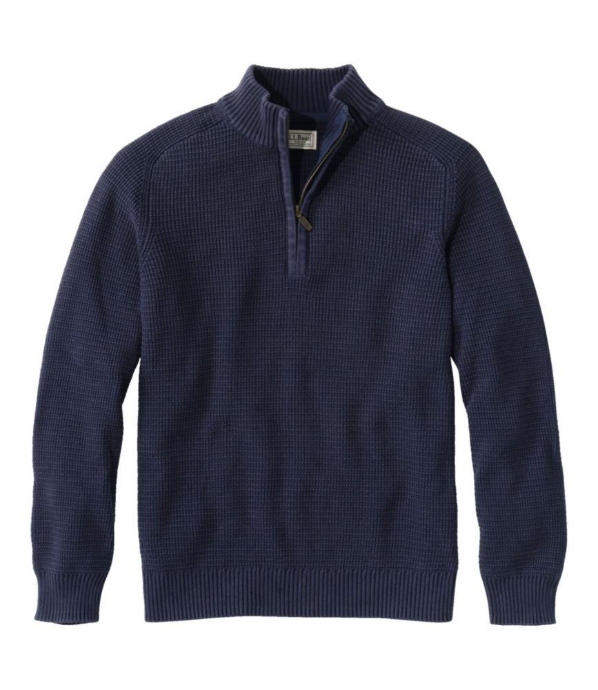 Men's Textured Washed Cotton Sweaters, Quarter-Zip, Classic Navy, small image number 1