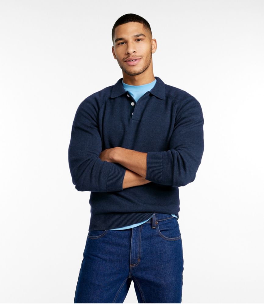 Men's Wicked Soft Cotton/Cashmere Sweater, Rugby Polo, Classic Navy, small image number 2