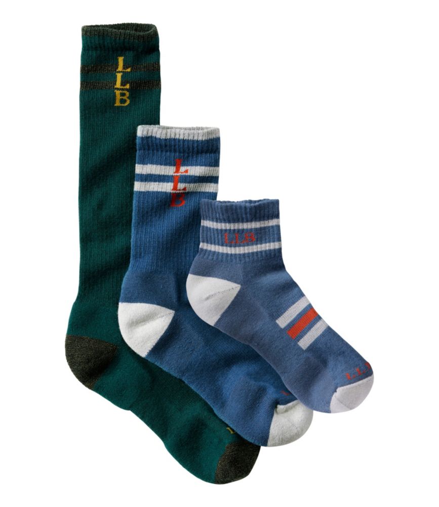 Adults' Katahdin Hiker Socks, 1/4 Crew Stripe, Mallard Blue/Shore, small image number 3